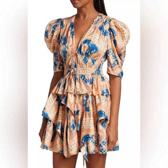 NWT ULLA JOHNSON Zita Silk Ruffled Minidress Size 8 Color: Fossil; 100% Silk - Picture 6 of 7